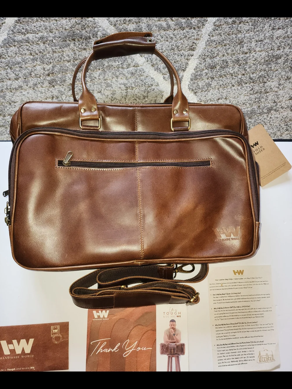 Handmade World Brown Leather Briefcase. NWT